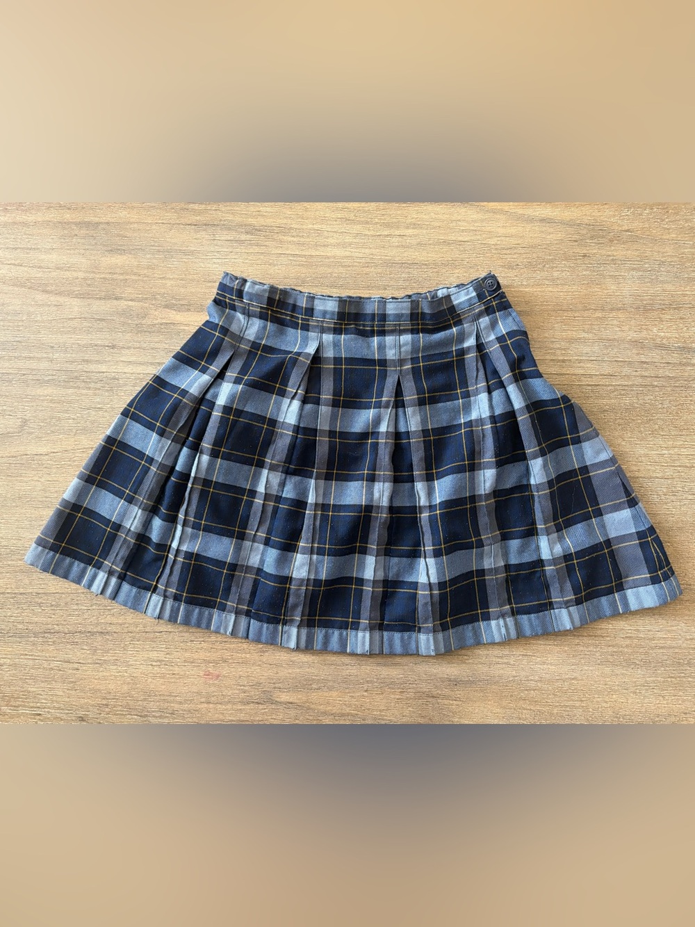 Lands’ End School Uniform Girls Plaid Box Pleat Skirt Classic Navy Plaid Size 14